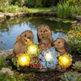 3 Hedgehog Solar Garden Statues with Succulent Animal Figurines Resin Hedgehog Decor Outdoor Statues, Ideal Decoration for Lawn Patio Yard, Gifts for Men Women