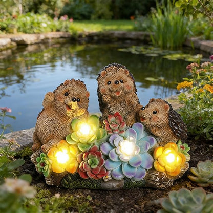 3 Hedgehog Solar Garden Statues with Succulent Animal Figurines Resin Hedgehog Decor Outdoor Statues, Ideal Decoration for Lawn Patio Yard, Gifts for Men Women