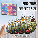 Birthday Gifts for Women - Wildflowers Faux Stained Glass Window Hanging Sun Catcher for Door Garden Acrylic Decor Mother's Day Christmas for Mom Nana Grandma Sisters Wife 7.8"