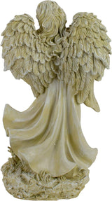 Northlight 18" Heavenly Gardens Distressed Almond Brown Angel with Bird and Bouquet Outdoor Patio Garden Statue