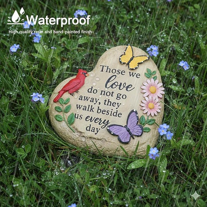 Memorial Garden Stone Cardinal Sympathy Gifts with Butterfly Flowers, in Memory of Loved One Gifts for Mother Father Cemetery Decorations for Grave Waterproof 6 inch