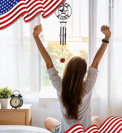 CoTa Global Peace and Love USA Flag Wind Chime - Handmade Metal Hanging Decor, Patriotic Garden Ornament with Copper-Tone Wind Chime Tubes, Indoor Outdoor Porch Patio Yard Decoration - 33 Inches