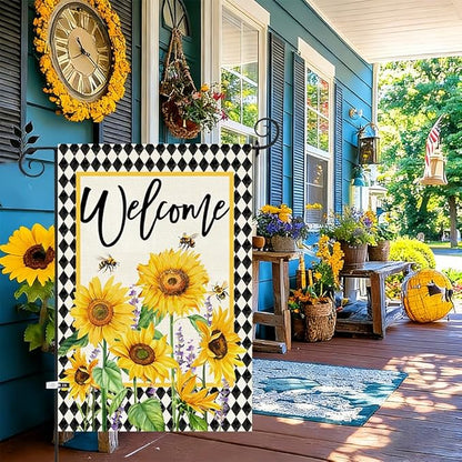 Baccessor Spring Summer Garden Flag 12.5x18 Inch Double Sided Burlap, Sunflowers Floral Flowers Welcome Holiday Front Yard Lawn Outdoor Outside Decoration