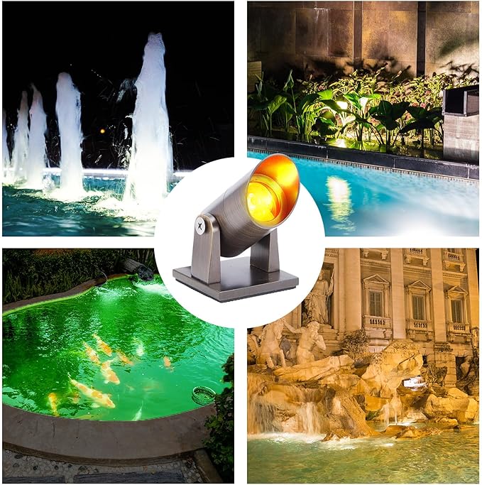 Rossesay 6 Pack Waterproof Brass Underwater Light Ip65 Pond Lights LED Submersible Pool Fountain for Swimming Home Garden Patio Pond Fountain Waterfall Landscape Rockery