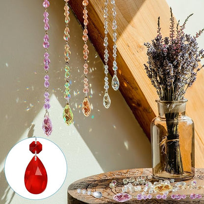 PATIKIL Teardrop Crystal Chandelier Pendants Beads, 10 Pack 145mm Length 38mm Chandelier Prisms Parts Ornaments Hanging Beads for DIY Arts Crafts Decoration, Red