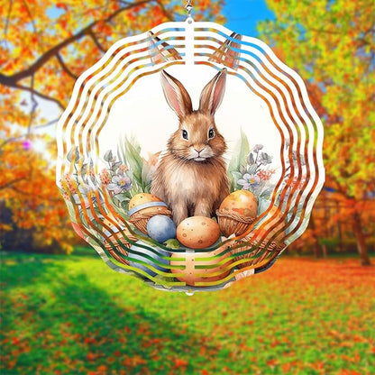Easter Bunny Wind Spinner Easter Day Gifts 3D Metal Kinetic Hanging Wind Sculpture Spinners for Yard and Garden Indoor Outdoor Window Easter Rabbit Yard Art Garden Decoration 8 Inch (Bunny 5)