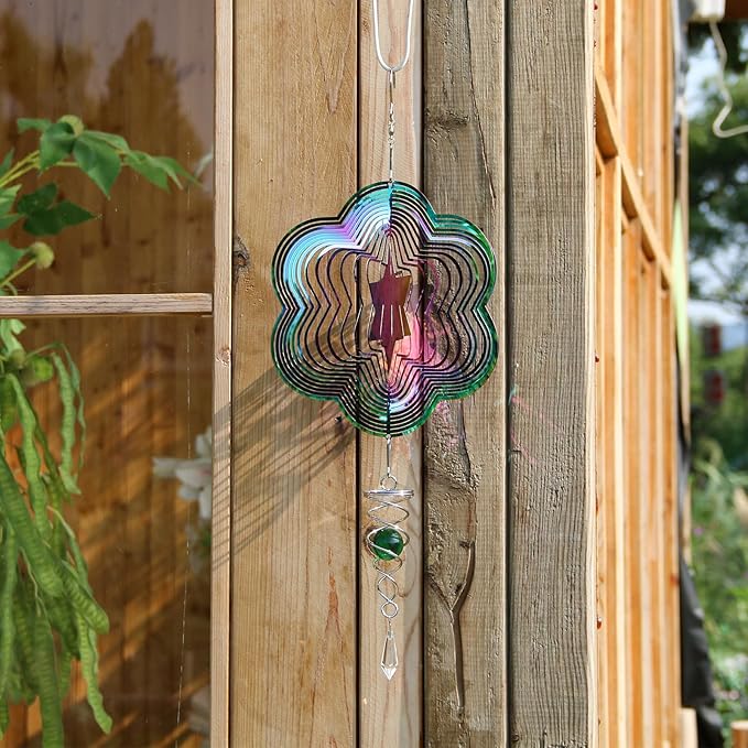 Phuryllic Wind Spinners Outdoor, Garden Decor, Bird Deterrents for Outside, 3D Metal Yard Decorations for Patio & Backyard, Unique Gardening Gifts for Women & Moms - Flower Star