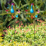 Colorful Peacock Wind Spinners Outdoor 2 Pcs, 38.2 Inch Tall Windmill for Yard Decor, Garden Wind Spinners with Vibrant Feather Design, Metal Garden Decor for Patio and Lawn