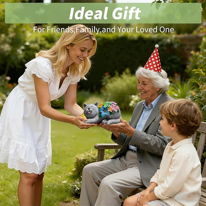 Solar Garden Outdoor Statues Cat Figurine Lights - Yard Decorations for Patio,Balcony,Lawn Ornaments - Unique Housewarming and Birthdays Gifts for Mom Women