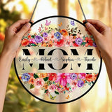 Personalized Grandma Floral Suncatcher, Custom Grandchildren Names Round Window Hanging, Stained Glass Style Flower Ornament, Mother’s Day Keepsake Decor for Grandma