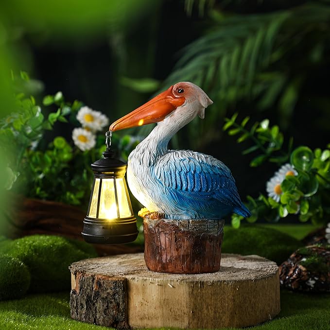 Leinuosen Pelican Garden Decor with Solar Lantern Pelican Solar Light 6.1 Inches/ 15.5 cm Statues for Pool Outside Sculptures & Statues Lights for Lawn Decor Unique Ornament Women Mom Gift