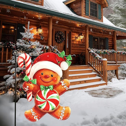 Christmas Garden Flags 12x18 Inch Double Sided, Xmas Gingerbread Man Yard Flag for Outside, Winter Seasonal Outdoor Decoration Farmhouse Front Porch Holiday Decor