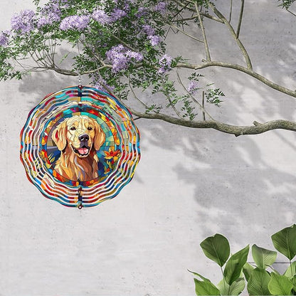 Golden Retriever Wind Spinner Pet Dog Memorial Gifts, Vibrant 3D Kinetic Aluminum Metal Hanging Outdoor Garden Decor, Loss of Dogs Sympathy Gifts, 8" Wind Sculptures for Patio, Porch Yard Art (GR5)