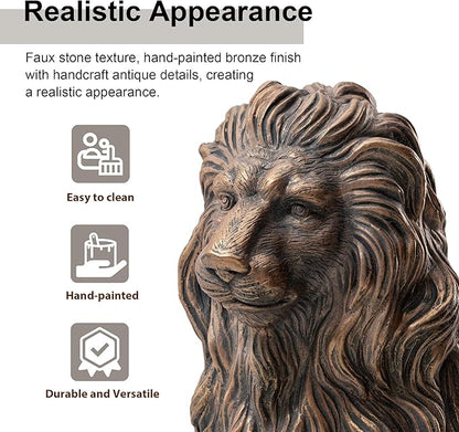 Glitzhome Guardian Sitting Lion Statue Regal Indoor and Outdoor Garden Sculpture for Home Entrance Porch and Yard, 27.75" H, Bronze