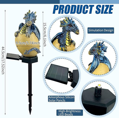 Solar Dragon Garden Decor Dragons Gifts for Women- Dragon Statue Outdoor with Egg Light Lawn Ornaments Solar Egg Lights for Easter Outside Yard Whimsical Art Outdoor Medieval Decor (Blue)