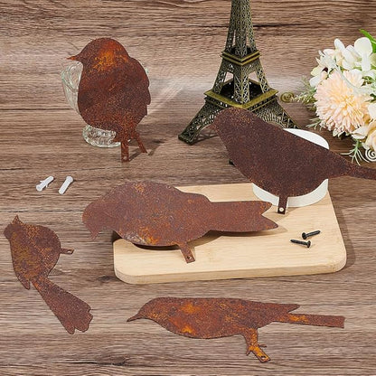 CREATCABIN 5Pcs Rusty Birds Decoration Outdoor Birds Decor for Yard Art Metal Craft Statue Ornaments Iron Sculptures Stakes Rustic Garden Decor for Farmhouse Yard Fence Decorations