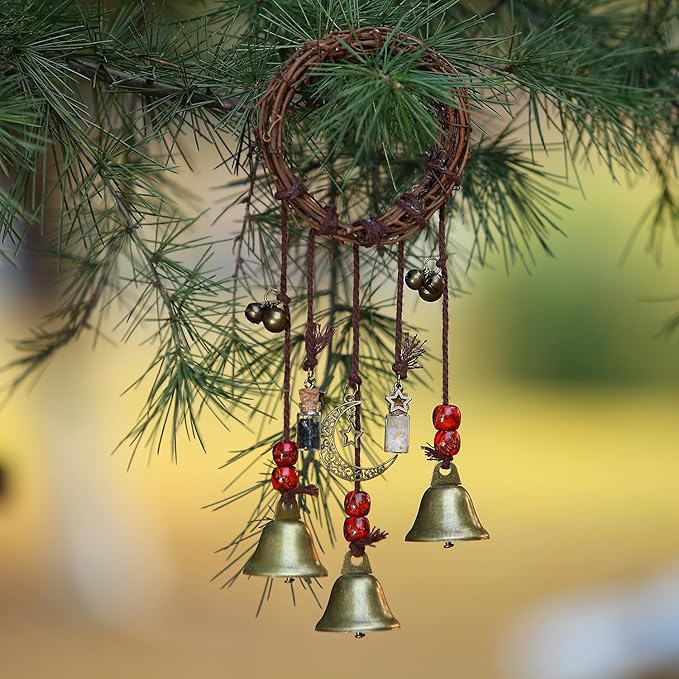 Witch Bells for Door Knob for Protection Hanging Bell Wind Chimes Handmade Decorative Bell for Boho Home Room Witchy Decor （Retro one）