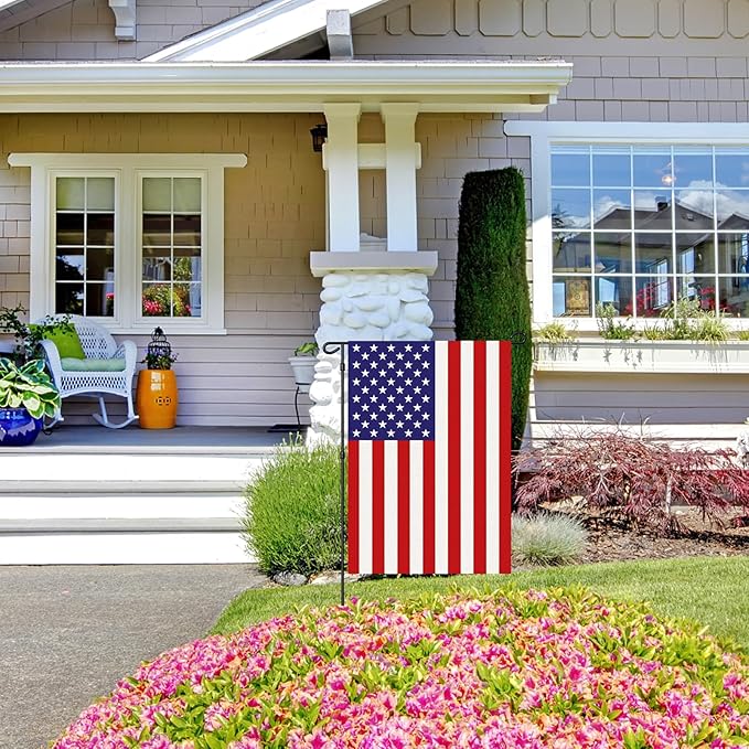 URSKYTOUS 2Pcs American Garden Flags Small American Flags Double Sided 12×18 Inch Weatherproof Patriotic USA Garden Flag Outside Thick Burlap Stars and Stripes Flag for Outdoor Yard Patio Lawn Decor