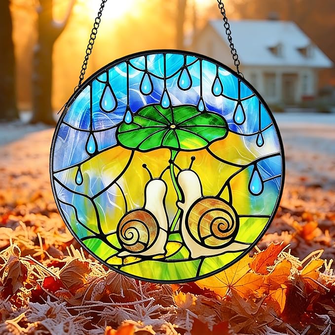 Stained Glass Suncatcher Window Hanging, Glass Sun Catchers Window Art, Suncatcher for Grandma/Mom/Women (Snail)