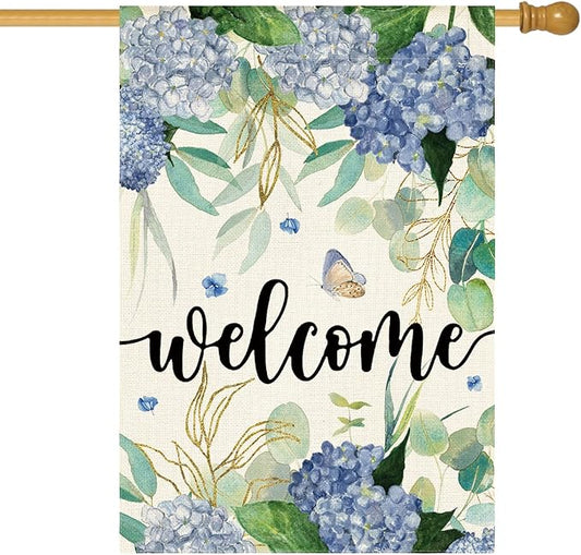 AVOIN colorlife Spring Hydrangea Flowers House Flag 28 x 40 Inch Double Sided, Seasonal Welcome Yard Outdoor Flag