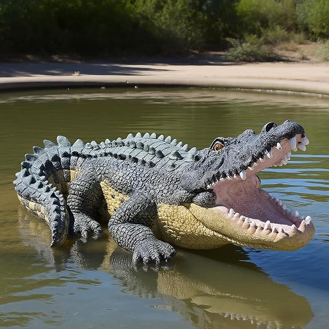 Teaeeno Garden Alligator Outdoor Decor, Crocodile Sculpture for Stuff Pond Decor, Florida Alligator Sculpture for Yard Art, Realistic Wild Animal, Reptile Figure, Florida Alligator, Perfect for Man
