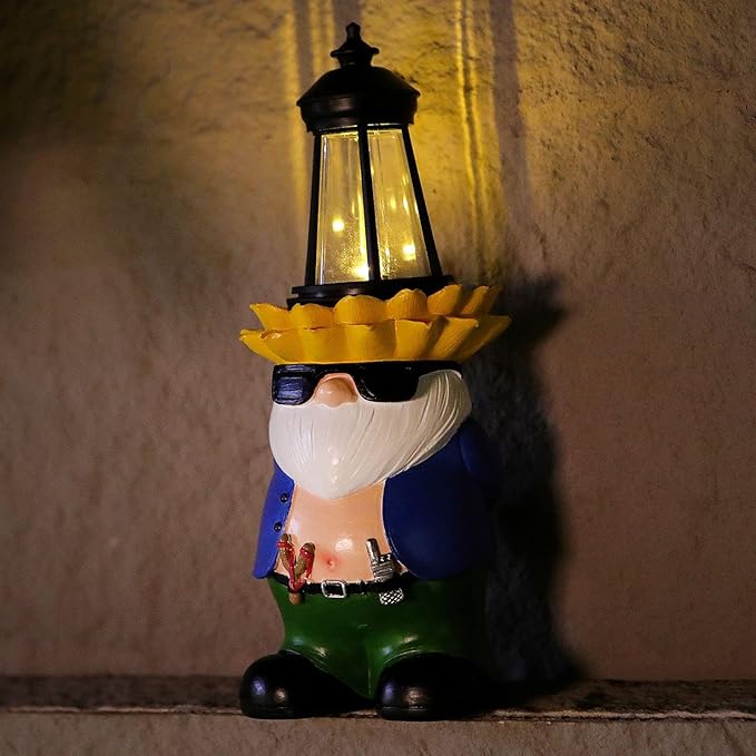 LEGIFO Garden Gnome Statue with Solar Lantern Lights Guardian Sculptures Outdoor Decorations Patio Lawn Yard Garden Decor Large Figurine Gifts for Women Mom