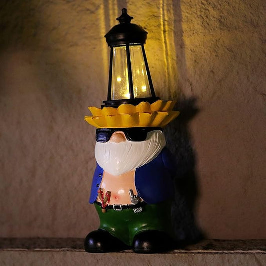 LEGIFO Garden Gnome Statue with Solar Lantern Lights Guardian Sculptures Outdoor Decorations Patio Lawn Yard Garden Decor Large Figurine Gifts for Women Mom