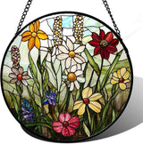 DASTOLL Stained Glass Window Hanging, Colorful Wildflowers Plant Scenery Suncatcher for Doors Window Home White Green Sun Catchers Decor Mother's Day Birthday Gifts for Women, Men Mom 6.3 in