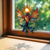 Vivid Phoenix with Sun Mosaic Acrylic Suncatcher Stained Glass Effect Window Car Hanging Christmas Ornament Indoor Outdoor Decor Garden Sun Catcher Panel for Boho Lover for Women Mom Grandma