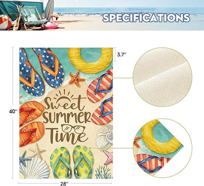 AVOIN colorlife Summer Beach Flip Flops House Flag 28x40 Inch Double Sided, Welcome Seasonal Coastal Burlap Yard Outdoor Decoration