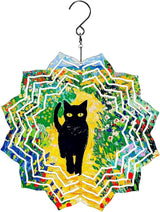 8 Inch Sublimation Wind Spinner, 3D Aluminum Metal Wind Spinner with Hook, Indoor Yard Garden Hanging Decoration, Weather Resistant Rotating Spiral Ornament, Black Cat in Flowers