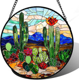 DASTOLL Stained Glass Window Hanging, Green Cactus Suncatcher for Doors Window Home Plant Landscape Sun Catchers Decoration Mother's Day Birthday Gifts for Women, Men, and Mom 7.8 in