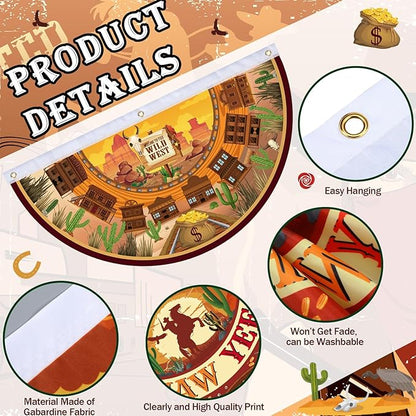 6 Pcs Western Party Decorations Cowboy Bunting Fan Flags Wild West Cowboy Hanging Half Fan Banners 1.5 x 3ft Rustic Country Cowgirl Bunting Decor for Outdoor Indoor Garden Yard Western Party