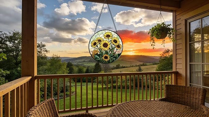 Stained Glass Window Hanging - Sunflowers Pattern 6.3 Inches Suncatcher for Garden Home Decor for Women Mon Grandma Friends