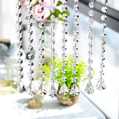 KANPURA 1ft Crystal Garland Strands,Hanging Chandelier Maple Leaf Crystals with 14mm Clear Octagon Chain Decorations for Christmas, Winter Party,Chandelier Centerpiece(10 Pack)