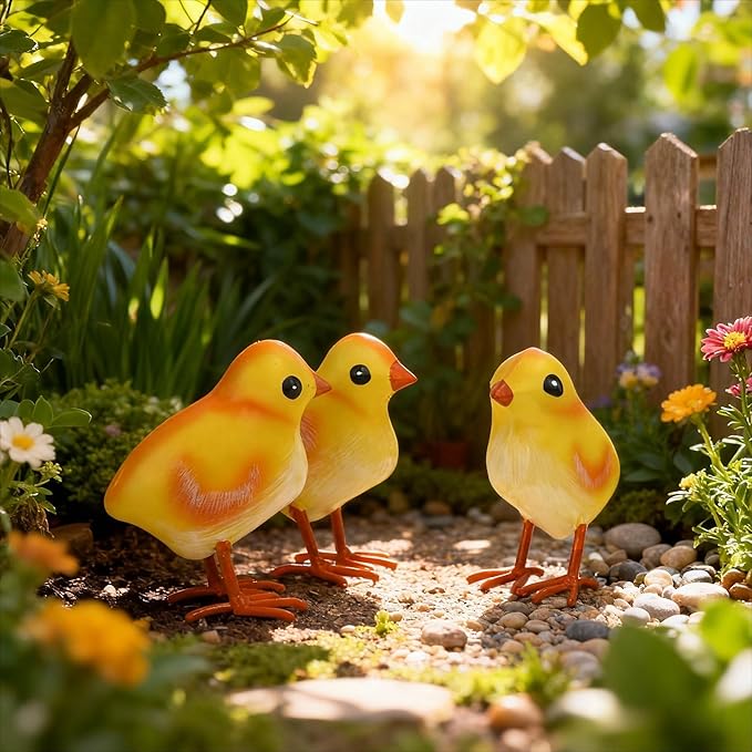 Shorayn Rooster Decor Metal Chicken Yard Art Garden Chick Statues Outdoor Figurines Easter Decoration,Set of 3