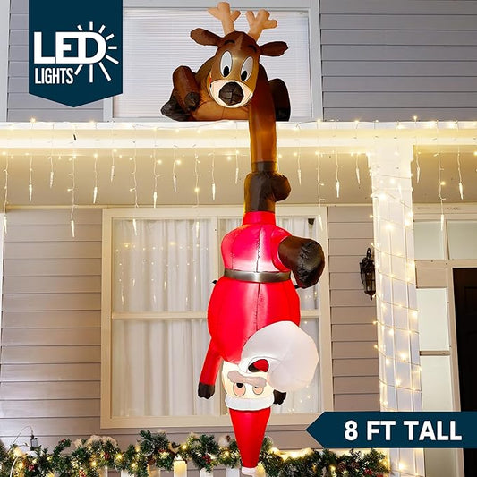 Joiedomi Hanging Christmas Inflatables Decoration, Christmas Inflatable Reindeer and Climbing Santa, Blow Up Santa with Build-in LED for Xmas Party Indoor, Outdoor, Yard, Garden, Lawn Decor