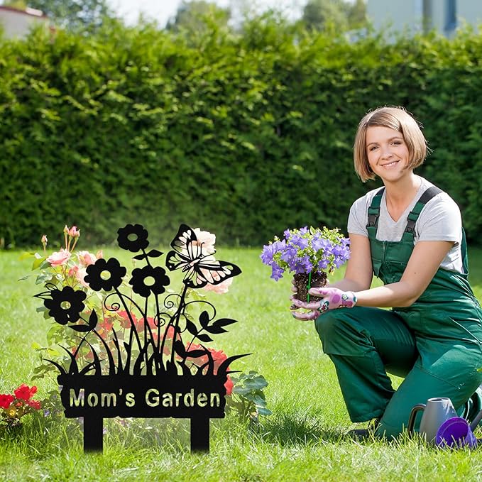 Personalized Metal Flowers Garden Signs with Stake, Custom Garden Signs for Outside Waterproof, Customized Name Sign Yard Lawn Gardens Decor Gardening Gifts for Moms Grandmas Gardeners