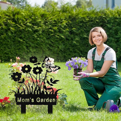 Personalized Metal Flowers Garden Signs with Stake, Custom Garden Signs for Outside Waterproof, Customized Name Sign Yard Lawn Gardens Decor Gardening Gifts for Moms Grandmas Gardeners