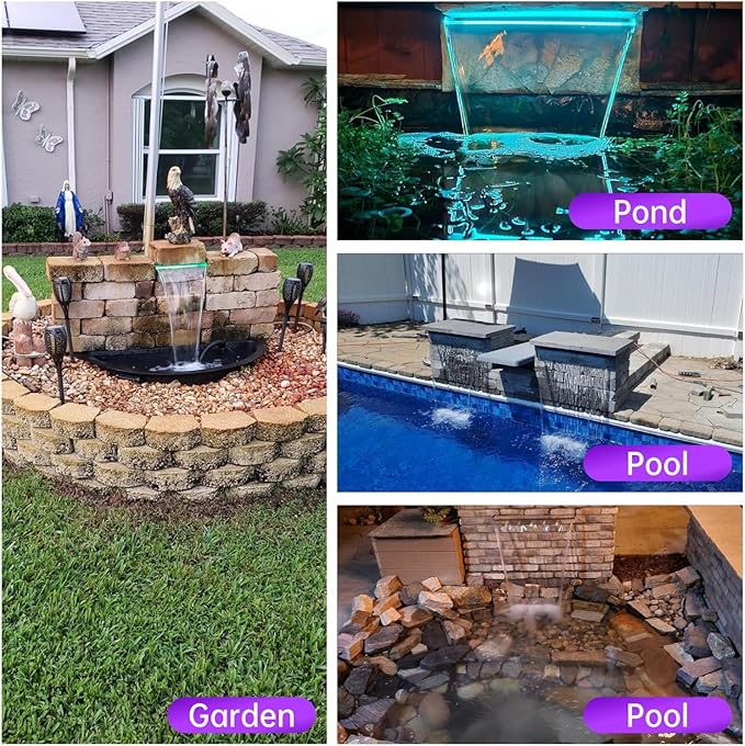 Pamopamo Pool Waterfall Spillway Stainless Steel Pond Fountain, APP Control Colorful LED Lighted Outdoor Black Fountains, Water Flow Spillways Kit for Koi Pond, Swimming Pool, Garden-11.8"x7.8"x3.9"
