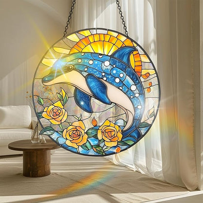 VAIIEYO Dolphin Acrylic Sun Catcher Window Hanging Decoration, 7.8 Inch Double-Sided Light Reflecting Ornament for Window, Garden, Porch or Balcony Decor, Housewarming, Gift for Natural Lovers