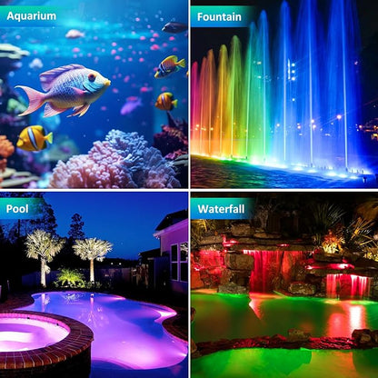 T-SUN Colored Pond Lights with Timer,LED Underwater Pond Light Submersible Fountain Lights for Fish Tank Landscape Spotlight-Smart APP & Remote Control,IP68 Waterproof,Aquarium,Yard (1 Heads)