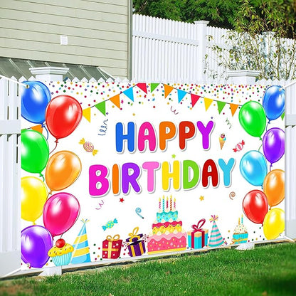 Happy Birthday Banner Backdrop Decorations Flag Outdoor 71x44 Inch,Colorful Rainbow Birthday Bunting for Boys Girls Indoor Home Party Supplies,Yard Sign Photography Background