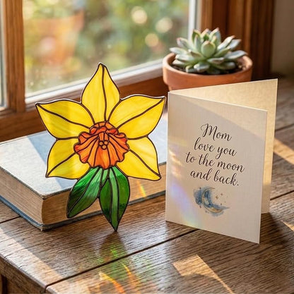 Daffodil March Birth Month Flower Handmade Resin Suncatchers, Artisan Sun Catcher, Flower Suncatchers for Window Hanging, Garden Decor, Gift for Mother's Day Mom Women Grandma Wife