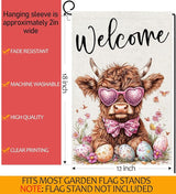 Welcome Cow Garden Flags 12x18 Inch Vertical Double Sided Outside, Easter Eggs Flowers Spring Yard Flag Decor, Holiday Outdoor Decorations for Home