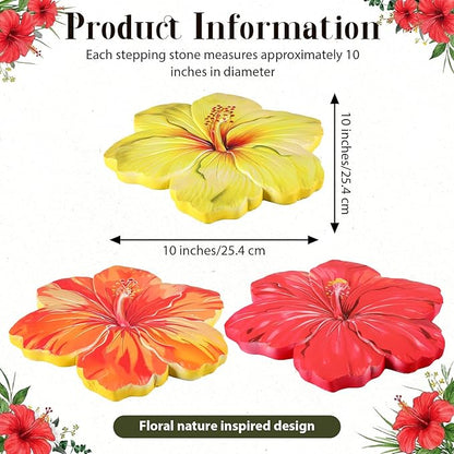 Cinnvoice 3 Pack Garden Stepping Stone Outdoor, Decorative Dimensional Resin Stepping Stones for Patio Pathway Landscaping Walkway Sculpture Yard Backyard Lawn(Hibiscus,10 Inches)