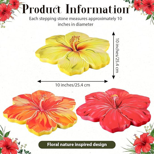 Cinnvoice 3 Pack Garden Stepping Stone Outdoor, Decorative Dimensional Resin Stepping Stones for Patio Pathway Landscaping Walkway Sculpture Yard Backyard Lawn(Hibiscus,10 Inches)