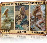 Mermaid Metal Sign The Soul of A Gypsy The Heart of A Hippie Funny Metal Tin Sign Retro Sign Kitchen Wall Poster Cafe Bar Pub Man cave 8x12 inch