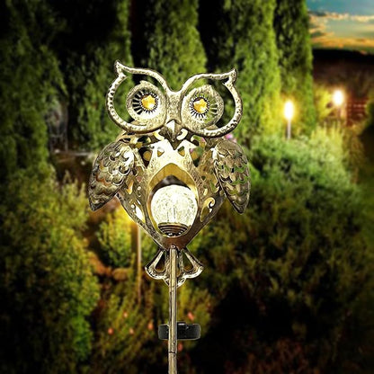 Owl Solar Garden Lights Outdoor, 40.55" Tall Iron Metal Yard Art, Weatherproof Pathway Stakes for Patio Lawn, Unique Owl Statue with Warm LED for Fence Plant Pot Decoration