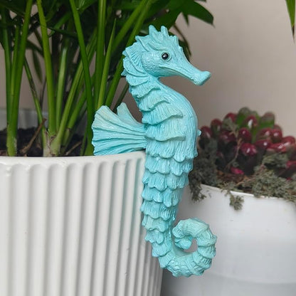Seahorse Figure Plant Pot Hanger, Turtle Flower Pot Hugger, Resin Tortoise Statue, Funny Pot Huggers for Planters, Cute Climbing Tortoise Flower Pot Hugger, Garden Fence Balcony Patio Yard (Seahorse)